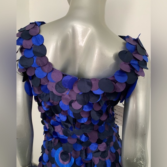 Purple and blue Taffeta leaf paillette disco 80s 90s Formal prom Dress size 6 - Picture 4 of 14